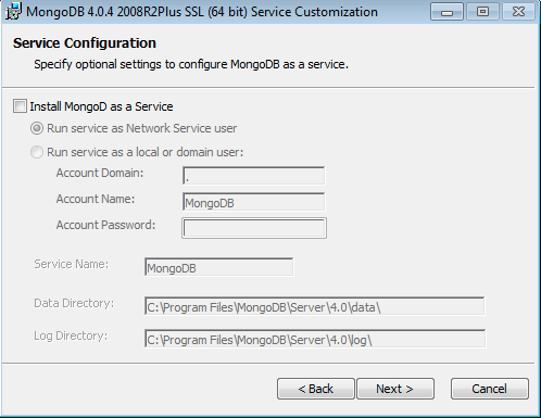 image of MongoDB Service installation